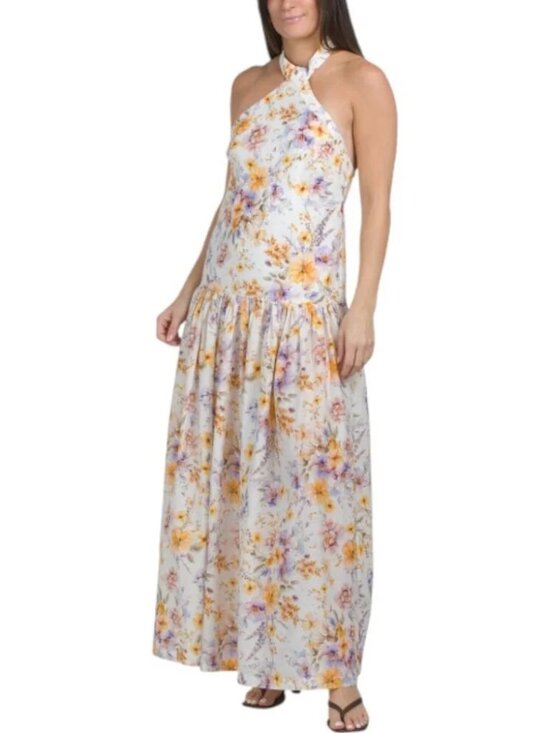 Dresses & Skirts - NWT Aqua Blu Australia Long Maxi Dress Floral Lilas Halter Dress Drop Waisted